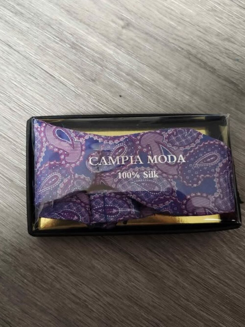 Campia Moda 100% Silk Tie Purple Paisley Pattern New Self Tie Bow Tie